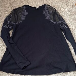 FREE PEOPLE Elegant Black Lace Embroidered Women's Top